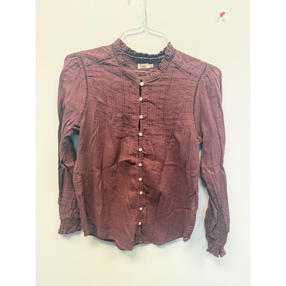 Faherty Willa Top Catawaba Grape M Organic Cotton Ruffle Boho Blouse